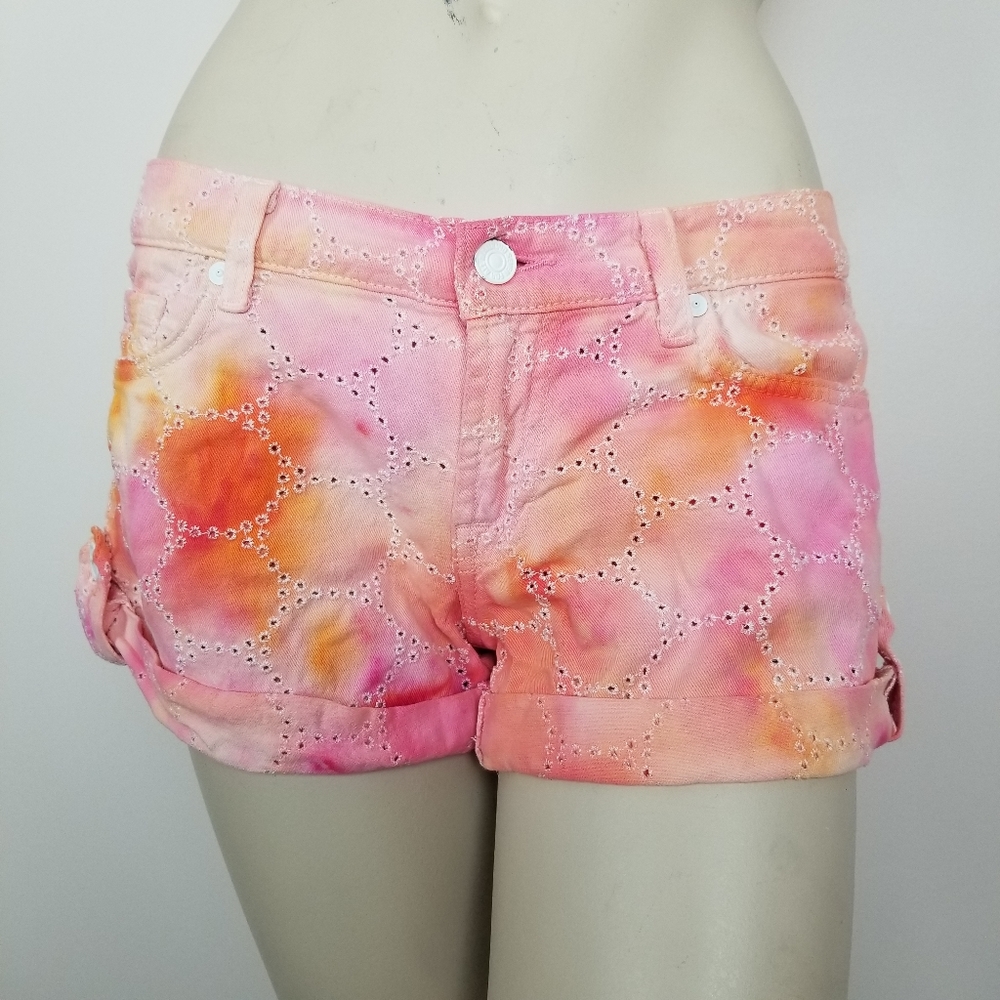 7 for all mankind Preppy tie dye eyelet shorts pink 28